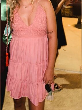 Blue Rain Dusty Rose Lace Bodice Tiered Dress